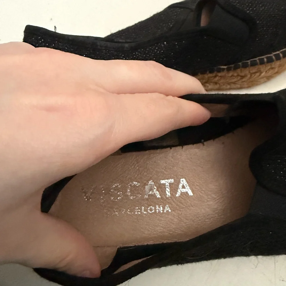 Viscata Black Sparkly Espadrilles Womens 39 Closed Toe Platform Shoes